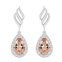Beautiful 7X5MM Pear Pink Morganite Gemstone 925 Sterling Silver Dangle Earring Jewelry