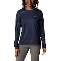 Columbia Women's Plus Size Tidal Tee PFG Fish Flag LS, Collegiate Navy/Red Spark Gradient, 3X