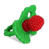 RaZbaby RaZberry Silicone Baby Teether Toy - Berrybumps Soothe Babies Sore Gums - Infant Teething Toy - Hands Free Design - BPA Free - Easy-to-Hold Design - Teething Relief Pacifier - Fruit Shape/Red