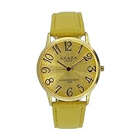 AZAZA Women’s Wrist Watch Gold Plated Bezel Analog Display Quartz Movement with PU Leather Strap G