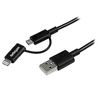 StarTech.com 1m (3 ft) Black Apple 8-pin Lightning Connector or Micro USB to USB Combo Cable for iPhone iPod iPad - Charge and Sync Cable (LTUB1MBK)