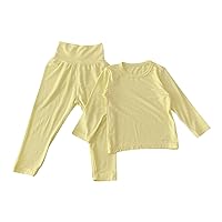 Baby Girl Clothing Toddler 2PCS Set Solid Home Apparel Toddler Crewneck Long Sleeve Pullover Blouse and Trouser (Yellow, 3-4 Years)