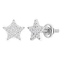 Dazzlingrock Collection Round White Diamond Celestial Star Stud Earrings for Women (0.16 Ctw, Color I-J, Clarity I2-I3) in 925 Sterling Silver in Screw Back