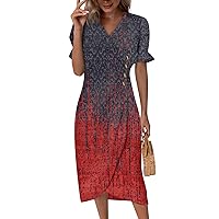 Women's Casual Dresses 2024 Floral Ruffle Sleeve Smocked Tiered Wedding Guest Midi Dress, S-3XL