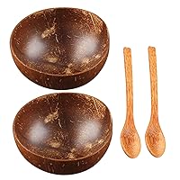 BESTOYARD 1 Set 4pcs Coconut Shell Bowl Spoon Set Wooden Bowl and Spoon Pasta Bowls Cereal Bowls Wooden Spoons Jewelry Tray Suits for Men Candy Container Bowls Salad Brazil Man Log