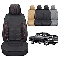 Dodge RAM Seat Cover Full Set Fit for Select 2013-2021 Dodge RAM 1500 2500 3500 Pickup Truck, Waterproof Synthetic Leather Car Seat Cover and Cushion (Black Red Stripe)