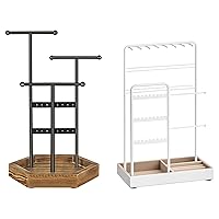 SONGMICS 2 Items Jewelry Holder Bundle, Jewelry Organizer, Jewelry Display Stand with Metal Frame and Velvet Tray, Necklace Earring Bracelet Holder, for Rings UJJS03CB and UJJS021W01