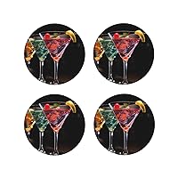 Martini Drink Leather Coasters Set of 4 Waterproof Heat-Resistant Drink Coasters Round Shape Cup Mat for Living Room Kitchen Bar Coffee Decor