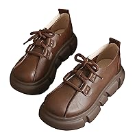 Women's Leather Lace-up Chunky Platform Oxford Shoes Simple Solid Color Slip-On Lug Sole Loafers Comfortable Round Toe Anti-Slip Casual Walking Shoes