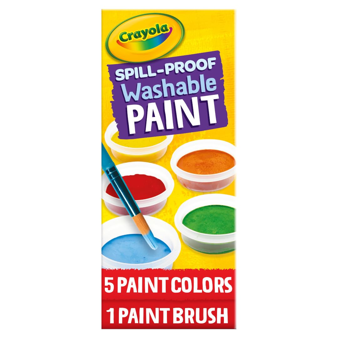 Crayola Spill Proof Paint Set (5ct), Washable Paint for Kids, Craft Supplies for Classrooms, School Supplies