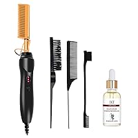Hot Comb Set 5Pcs, Electric Hair Straightener Pressing Comb for Black Hair, Hair Care Essential Oil, Rat Tail Comb, Edge Brush