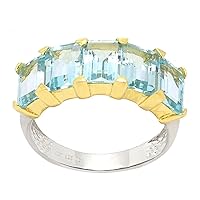 18k Gold and Sterling Silver Genuine Sky Blue Topaz Ring, Size 7