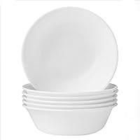 Vitrelle 6-Piece Soup/Cereal Bowl Set, Triple Layer Glass and Chip Resistant, 18 Oz Lightweight Round Bowls, Winter Frost White
