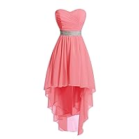 Short Sweetheart Ruched Chiffon Prom Homecoming Dress High Low Formal Party Ball Gown Watermelon 16W