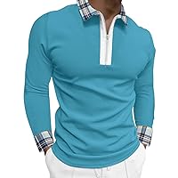 Golf Polos for Men Quarter Zip Long Sleeve Dress Polo Shirts Casual Printed Moisture Wicking Workout Sports Tee Tops