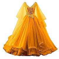 Women's Appliques Quinceanera Dresses Long Sleeve Tulle Sweet 16 Ball Gown Prom Dress