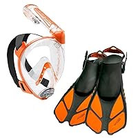 Cressi Adult Snorkeling Full-Face Snorkel Mask & Adjustable Fins Kit - Wide Clear View, Anti-Fog System - Easy Breathing - Short Fins - Ideal for Traveling - Duke & Bonete: designed in Italy