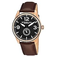 Stuhrling Original Men's 931.03 Aviator Rose Gold-Tone Stainless Steel Watch with Brown Leather Band