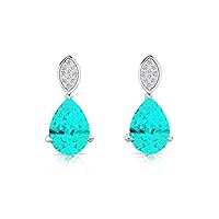 Solid 18KT Rose Gold Paraiba Tourmaline Gemstone Stud Earrings Fine Gold Diamond Jewelry Wedding Gift For Her