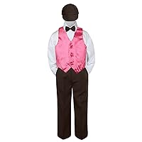 5pc Baby Toddler Kid Boys Brown Pants Hat Bow Tie Coral Vest Suits Set (5)