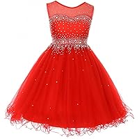 Sparkling Rhinestone Illusion Tulle Junior Bridesmaid Pageant Flower Girl Dress