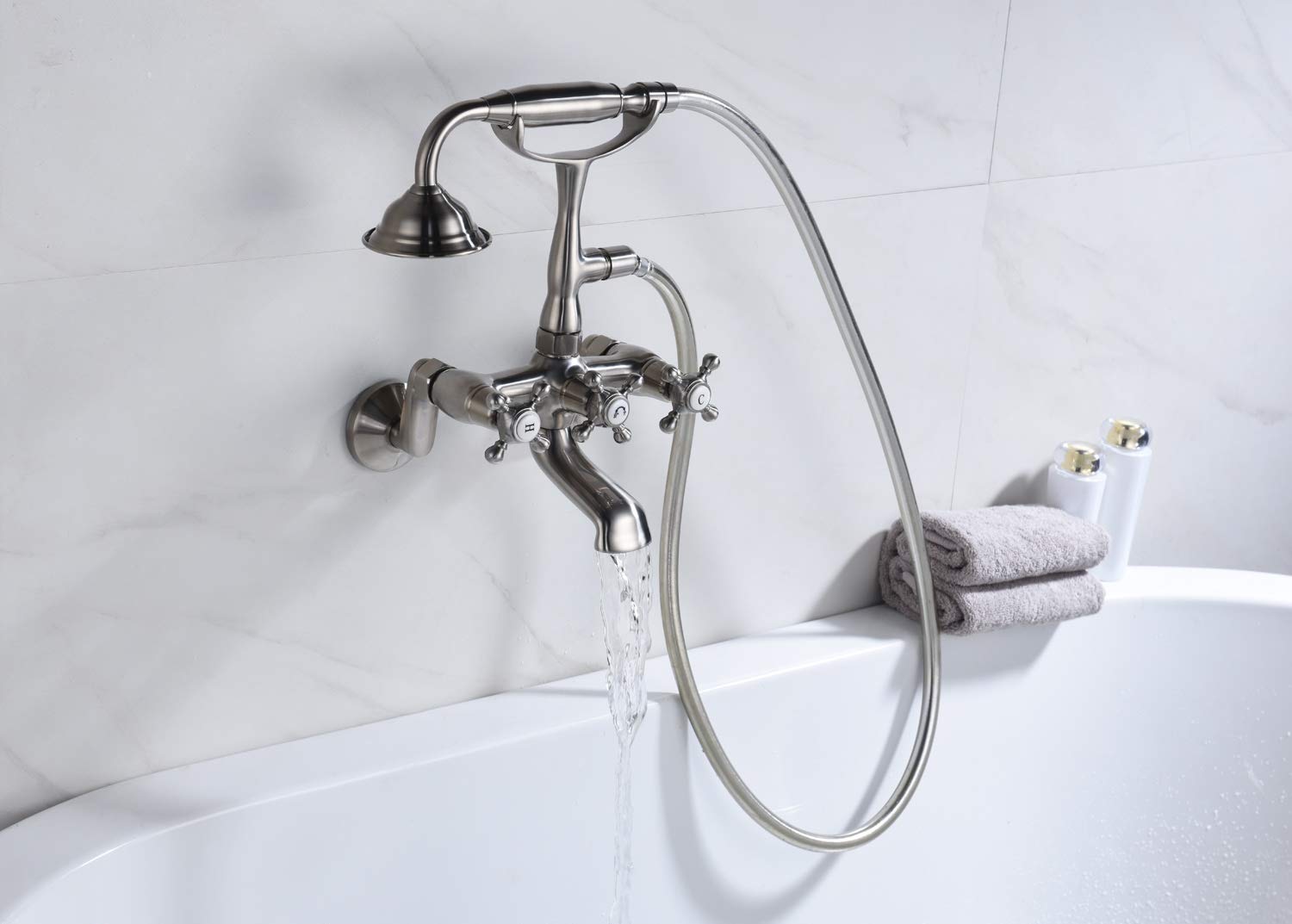 Sumerain Clawfoot Tub Faucet Brushed Nickel, Bathtub Faucet with Shower