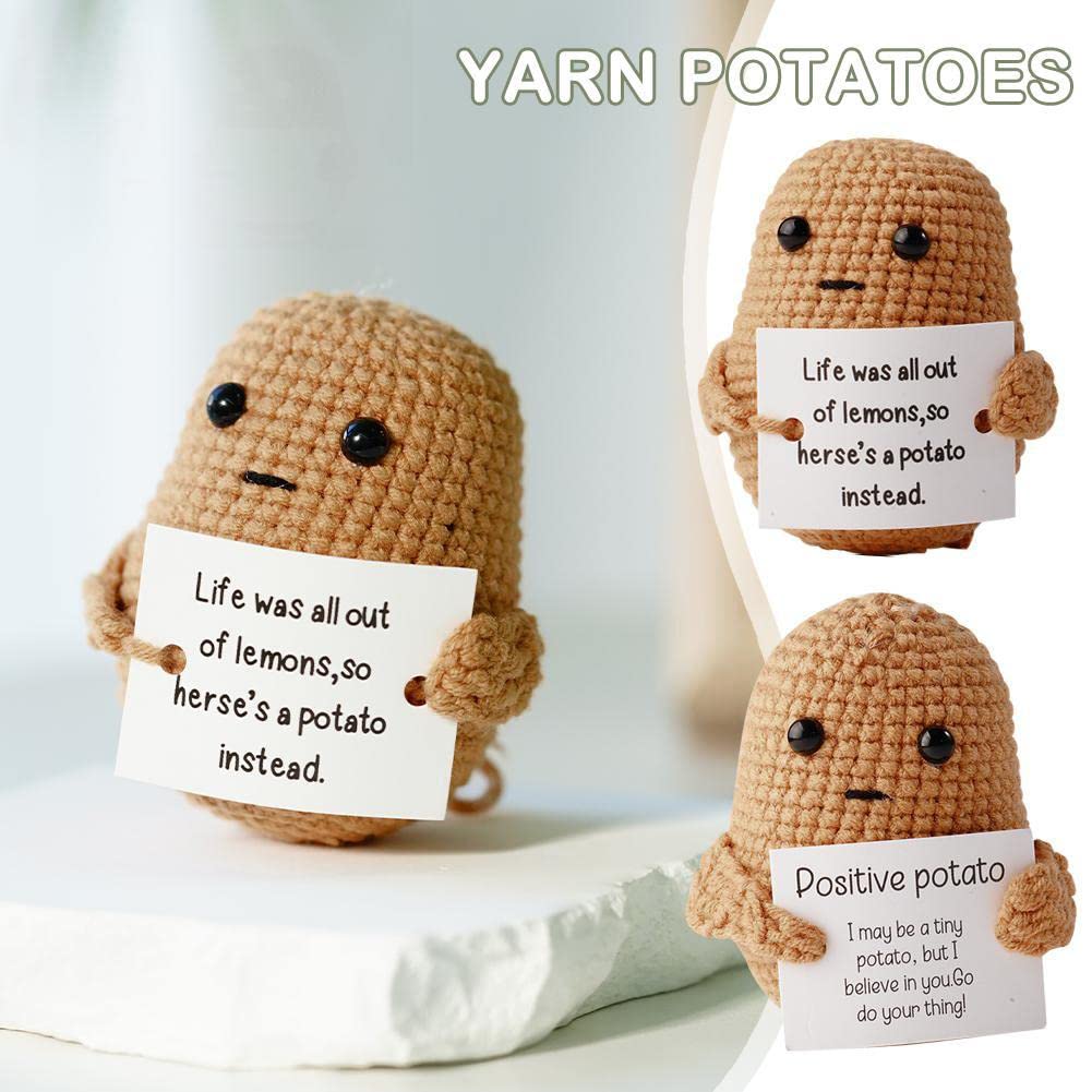 CZQIKEDA Funny Positive Potato,Cute Knitting Potato Doll Decoration with Positive Card, Funny Knitted Potato Xmas Holiday Office Gift