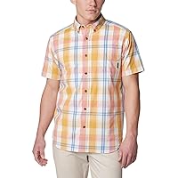 Columbia Men's Rapid Rivers II Short Sleeve Shirt, Pink Agave Multi Plaid, X-Large