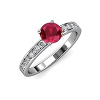 Ruby & Natural Diamond (SI2-I1, G-H) Engagement Ring 1.67 ctw 14K White Gold