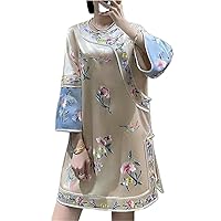 Chinese Style Hanfu Top Women' Neck Loose Spring And Autumn Embroidered Acetate Coat