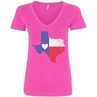 Threadrock Women's Texas State Flag with Heart V-Neck T-Shirt