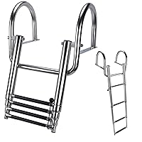 Hoffen 4 Step Pontoon Boat Ladder, Stainless Steel Telescoping Folding Boat Ladder Rear Entry Heavy Duty Custom Inboard Swim Ladder, Deck Ladder with Pedal and Safe Handrails for Marine Boat Yacht