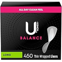 U by Kotex Balance Daily Wrapped Panty Liners, Light Absorbency, Long, 450 Count (5 Packs of 90) (Packaging May Vary)