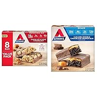Atkins Chocolate Almond Caramel Protein Meal Bar 8 Count and Caramel Double Chocolate Crunch Snack Bar 5 Count Bundle