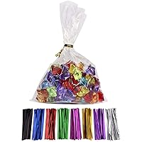 100 Pcs 10 in x 6 in(1.4mil.) Clear Flat Cello Cellophane Treat Bags Good for Bakery, Cookies, Candies,Dessert with 5 random Twist Ties!