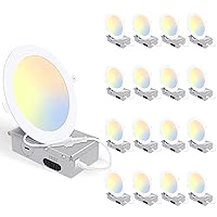 16 Pack 5CCT Ultra-Thin LED Recessed Lighting 6 Inch, Downlight with Junction Box, 2700K/3000K/4000K/5000K/6500K Selectable, 12W 110W Eqv, Dimmable Wafer Lights, 1050LM Canless LED Recessed Light, ETL