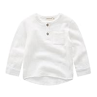 Boys Cotton Linen Shirt Toddler Boys Button Up Pocket Long Sleeve Blouse Dress Shirts Fall Tees Tops