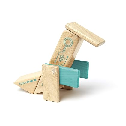 Tegu Robo Magnetic Wooden Block Set, Electric Aqua, 8 PIECE