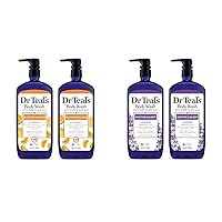 Body Wash Bundle with Pure Epsom Salt, Glow & Radiance with Vitamin C & Citrus Essential Oils, 24oz (Pack of 2) and Soothe & Sleep with Lavender, 24 fl oz (Pack of 2)