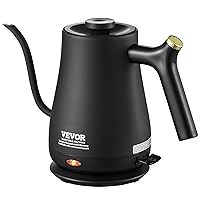 VEVOR Gooseneck Pour Over Coffee Tea Kettle 304 Food Grade Stainless Steel Hot Water Boiler Heater with Auto Shut-Off, Boil-Dry Protection, 1L, 1200W, Black