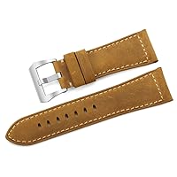 iStrap 22mm 24mm 26mm Watch Band Vintage Calf Leather Strap Brushed Silver Black Steel Buckle for Panerai Radiomir Luminor