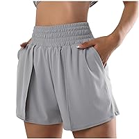Women's Workout Shorts with Pockets Gym Shorts High Waist Athletic Shorts 2 in 1 Running Shorts Trendy Tennis Shorts