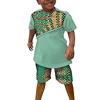 BAZINRICHE Kids African Print Clothes Set T Shirt and Pants Suit Kente Dashiki Outfits for Boy