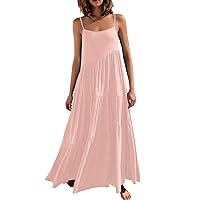 Womens Dresses 2024 Summer Maxi Dresses Sleeveless Spaghetti Strap Casual Sundress Tiered Flowy Boho Cami Beach Long Dress