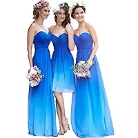 Women's Blue Gradient Chiffon Bridesmaid Dress Formal Prom Gowns