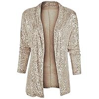 Y2K Womens Blazer Jacket Sequin Evening Party Christmas Sparkly Cardigan Coat