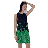 CowCow Womens Green Shamrock Pattern ST Patrick's Day Clover Leaves Leprechauns Racer Back Hoodie Dress