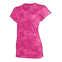 Champion Women's Essential Double Dry V-Neck Tee_Wow Pink Camo_X-Small