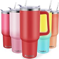 40 oz Tumbler with Handle and Straw, 100% Leak Proof Tumblers Cup, Stainless Steel Insulated Travel Coffee Mug, Keeps Drinks Cold for 24 Hours or Hot for 10 Hours, Fit for Car Cup Holder, Red