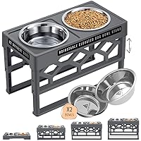 Large Elevated Dog Bowl Stand, 4 Height Adjustable Raised Pet Food Feeder Station with 2 Stainless Steel Dog Bowls Dish Set, Anti-Slip Raised Dog Bowls Large Sized Dog Medium and Small Pets